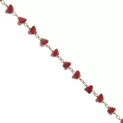 3.2mm Golden chain with triangle-shape glass beads - Red x50cm
