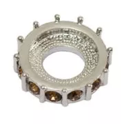 Strass rondel 15mm Silver tone/Light Smoked Topaz  x1