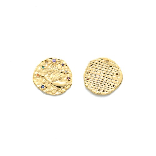 15mm Brass zodiac Charm with zirconium oxide - Leo - Gold Tone x1
