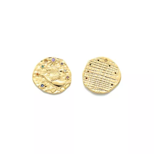15mm Brass zodiac Charm with zirconium oxide - Leo - Gold Tone x1