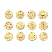 15mm Brass zodiac Charm with zirconium oxide - Leo - Gold Tone x1