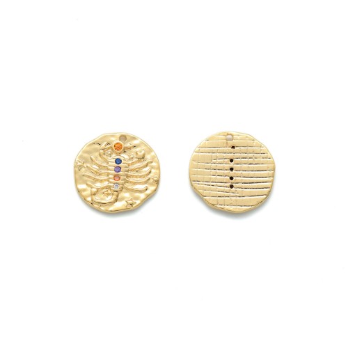 15mm Brass zodiac Charm with zirconium oxide - Scorpio - Gold Tone x1