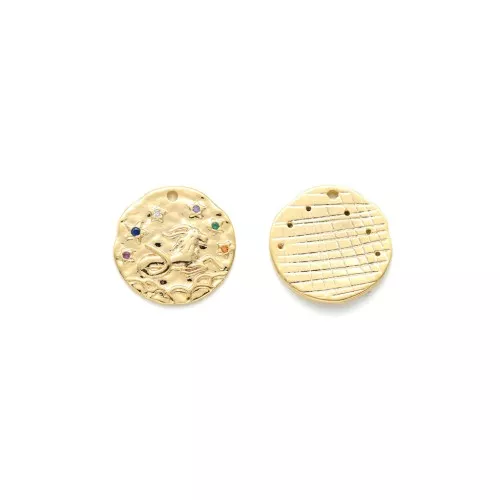 15mm Brass zodiac Charm with zirconium oxide - Capricorn - Gold Tone x1