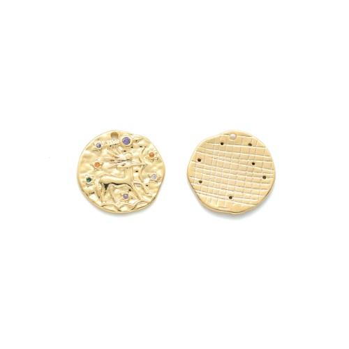 15mm Brass zodiac Charm with zirconium oxide - Sagittarian - Gold Tone x1