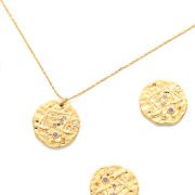 15mm Brass zodiac Charm with zirconium oxide - Libra - Gold Tone x1