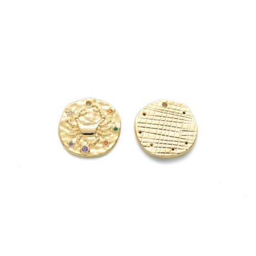 15mm Brass zodiac Charm with zirconium oxide - Cancer - Gold Tone x1