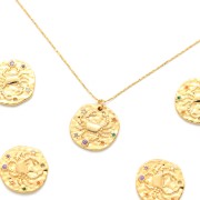 15mm Brass zodiac Charm with zirconium oxide - Cancer - Gold Tone x1