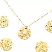 15mm Brass zodiac Charm with zirconium oxide - Cancer - Gold Tone x1