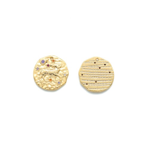 15mm Brass zodiac Charm with zirconium oxide - Aries - Gold Tone x1