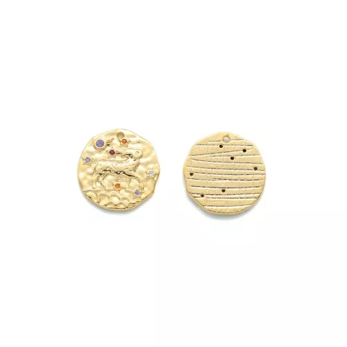 15mm Brass zodiac Charm with zirconium oxide - Aries - Gold Tone x1