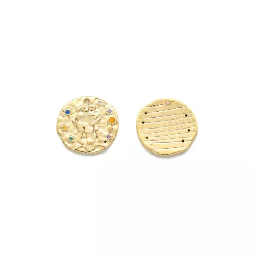 15mm Brass zodiac Charm with zirconium oxide - Gemini - Gold Tone x1