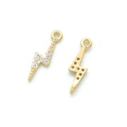 15x4mm Brass flash charm with zirconium oxide - Gold Tone - Crystal x1