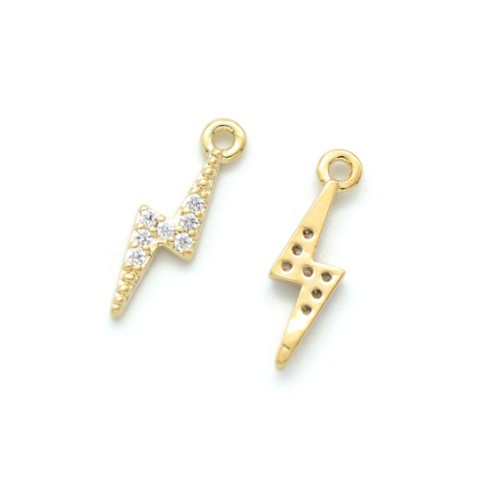 15x4mm Brass flash charm with zirconium oxide - Gold Tone - Crystal x1
