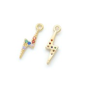 15x4mm Brass flash charm with zirconium oxide - Gold Tone - Multicoloured x1