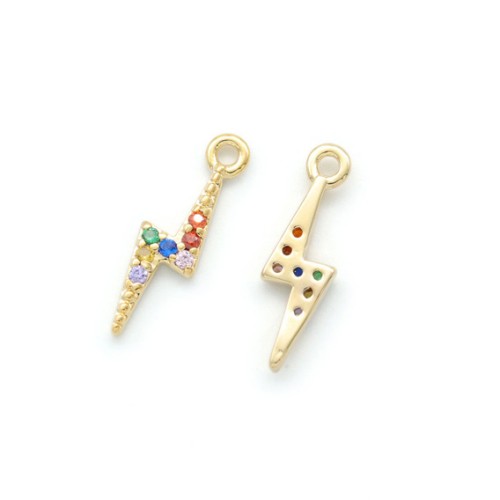 15x4mm Brass flash charm with zirconium oxide - Gold Tone - Multicoloured x1