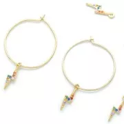 15x4mm Brass flash charm with zirconium oxide - Gold Tone - Multicoloured x1