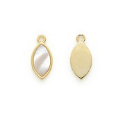12x5.5mm Oval brass charm with mother-of-pearl - Gold Tone x1|raw }}