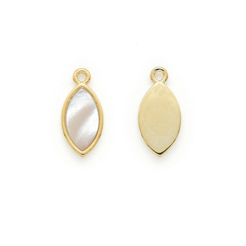 12x5.5mm Oval brass charm with mother-of-pearl - Gold Tone x1