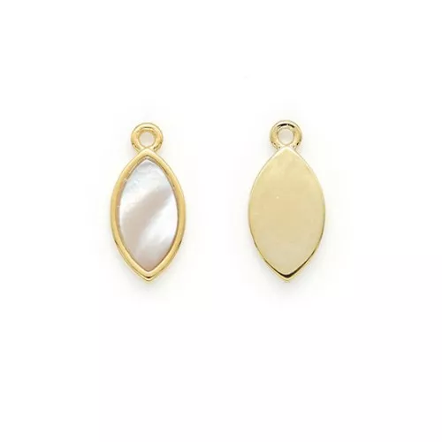 12x5.5mm Oval brass charm with mother-of-pearl - Gold Tone x1