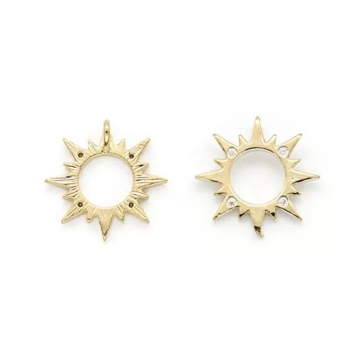 15mm Sun pendant with zirconium oxide - Gold Tone - Crystal x1