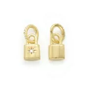 17x7mm Padlock pendant with ring and zirconium oxide - Gold Tone - Crystal x1