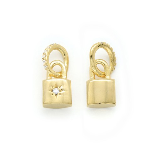 17x7mm Padlock pendant with ring and zirconium oxide - Gold Tone - Crystal x1