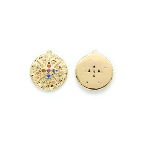 18x16mm North Star Medal Pendant with zirconium oxide Gold - Multicolored x1