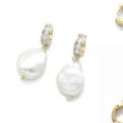 12mm Leverback earring with zirconium oxide - Gold Tone - Crystal x2