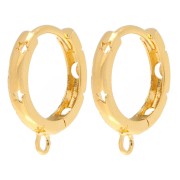 Creole moons and stars hollowed out open ring 14 mm - Fine gold plated x2