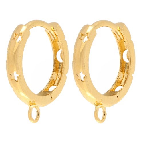 Creole moons and stars hollowed out open ring 14 mm - Fine gold plated x2
