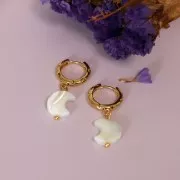 Creole moons and stars hollowed out open ring 14 mm - Fine gold plated x2