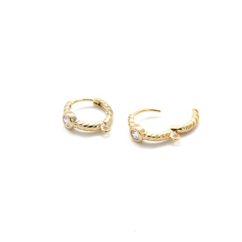 13mm Leverback hoop earrings with zirconium oxide and open ring - Gold - Crystal x2
