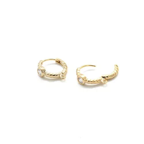 13mm Leverback hoop earrings with zirconium oxide and open ring - Gold - Crystal x2