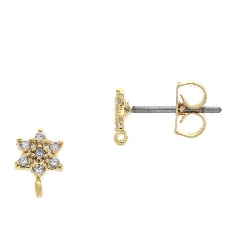 7x4.5mm Star Earstuds with zirconium oxide and open rings - Gold - Crystal x2
