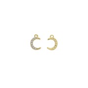 10x6.5mm Brass Half-Moon Charm with zirconium oxide - Gold - Crystal x1|raw }}