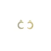 10x6.5mm Brass Half-Moon Charm with zirconium oxide - Gold - Crystal x1