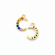 10.5x7mm Brass Half-Moon Charm with zirconium oxide - Gold - Multicolored x1|raw }}