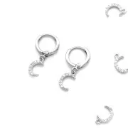 10x6.5mm Brass Half-Moon Charm with zirconium oxide - Rhodium - Crystal x1