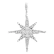 North star charm - Zirconium oxides - 15x11.5 mm Fine silver plated x1