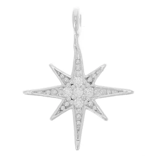 North star charm - Zirconium oxides - 15x11.5 mm Fine silver plated x1