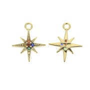 11.5x9.5mm Brass North Star Charm with zirconium oxide - Gold - Multicolored x1|raw }}