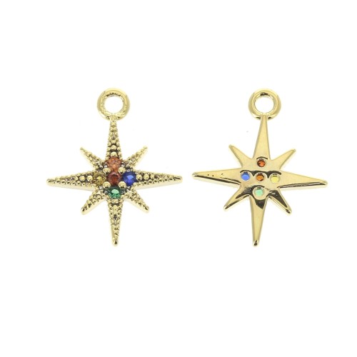 11.5x9.5mm Brass North Star Charm with zirconium oxide - Gold - Multicolored x1