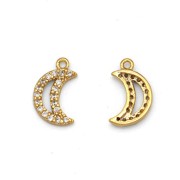10x6.5mm Brass Half-Moon Charm with zirconium oxide - Gold - Crystal x1|raw }}