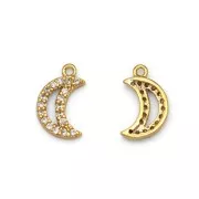 10x6.5mm Brass Half-Moon Charm with zirconium oxide - Gold - Crystal x1