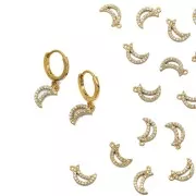 10x6.5mm Brass Half-Moon Charm with zirconium oxide - Gold - Crystal x1