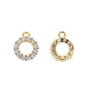 8.5x7mm Brass round Charm with zirconium oxide - Gold - Crystal x1