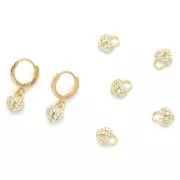 8x6.5mm Brass Padlock Charm with zirconium oxide - Gold - Crystal x1