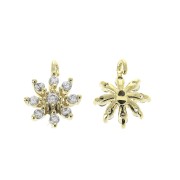 8.5x6.5mm Flower charm with zirconium oxide and open ring - Gold - Crystal x1|raw }}