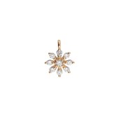Zirconium Oxide Flower Charm & 9x7mm Closed Ring, Fine gold plated - Crystal x1