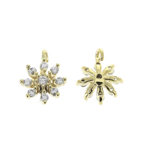 8.5x6.5mm Flower charm with zirconium oxide and open ring - Gold - Crystal x1